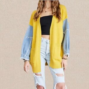 NWT Frayed Denim Drop Sleeve Cardigan